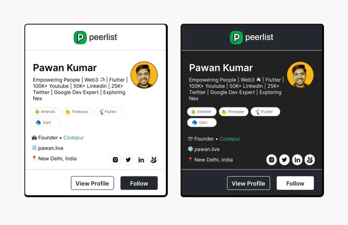 Peerlist widgets in two themes 😎