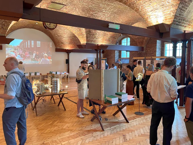 Guests attending the Newcastle University architecture planning and landscape degree show 