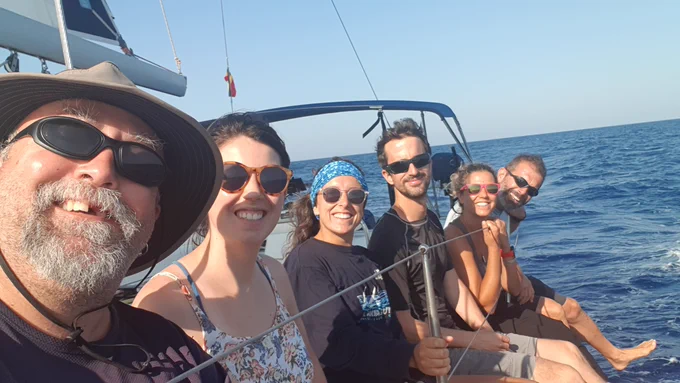 A picture of the crew devastated that there was so much wind we had to sail (/sarcasm)