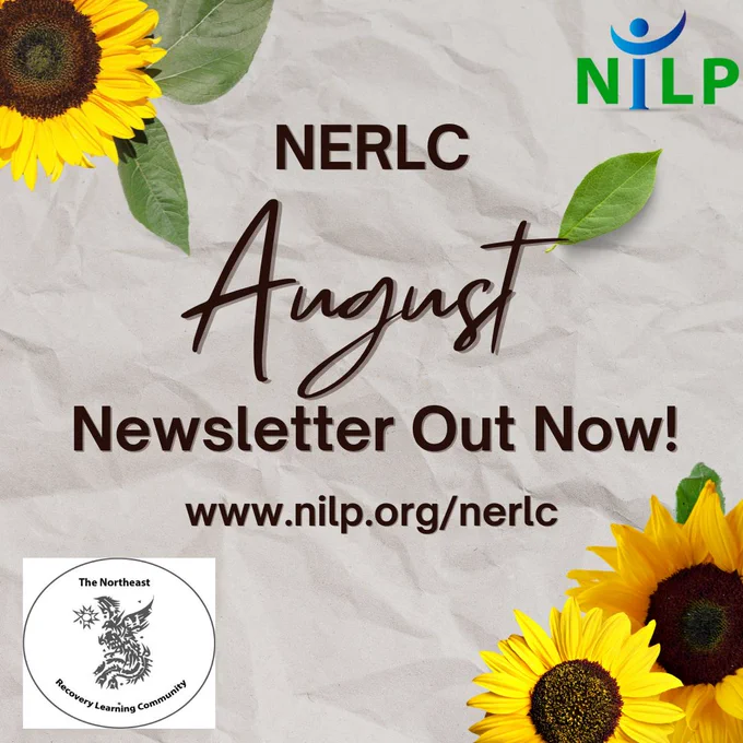 Graphic with sunflowers, NILP logo, and NERLC logo, and text "NERLC August Newsletter out now"