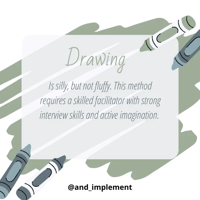 Text: drawing is silly, but not fluffy. This method requires a skilled facilitator with strong interview skills and active imagination.
