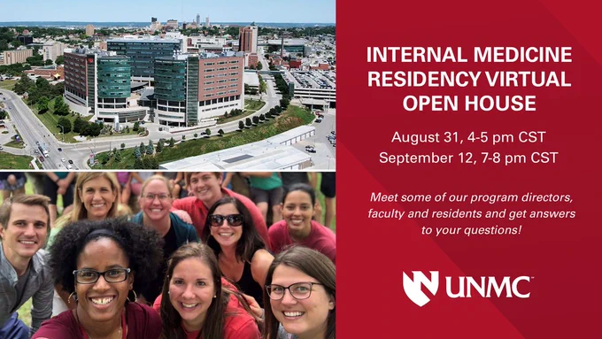 UNMC's main campus pictured above. Program directors, faculty, and residents at a resident retreat pictured below. 