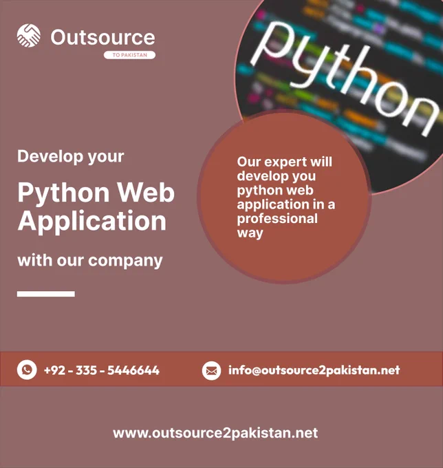Develop your 𝗣𝘆𝘁𝗵𝗼𝗻 𝗪𝗲𝗯 𝗔𝗽𝗽𝗹𝗶𝗰𝗮𝘁𝗶𝗼𝗻 with our company

✔High Quality
✔Well Researched
✔SEO Optimized
✔100% Original
✔Free Revisions

𝐕𝐢𝐬𝐢𝐭 𝐔𝐬: https://bit.ly/3aksVNk

#python
#pythondeveloper
#webapplication
#webapp
#Outsource2Pakistan
#OutsourcetoPakistan
#outsourcing
#outsourcingservices
#outsourcingsolutions
#O2P #OTP