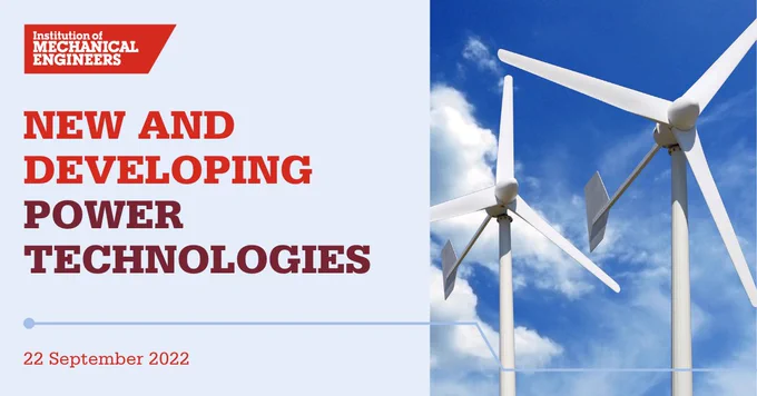 Light blue social media card with wind turbines on the right hand side in bright blue sky with a couple of white clouds.