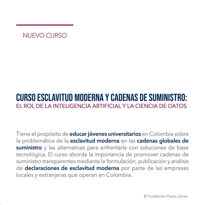 
Este curso fue desarrollado en alianza con The Future Society y la financiación de la Embajada de Australia en Colombia y Venezuela.
 