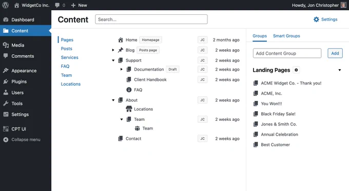 Screenshot of custom Info Columns in OrganizeWP