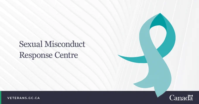 White background with a teal ribbon  Text: Sexual Misconduct Response Centre