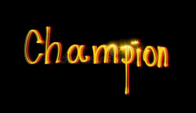 Golden word champion on a black background