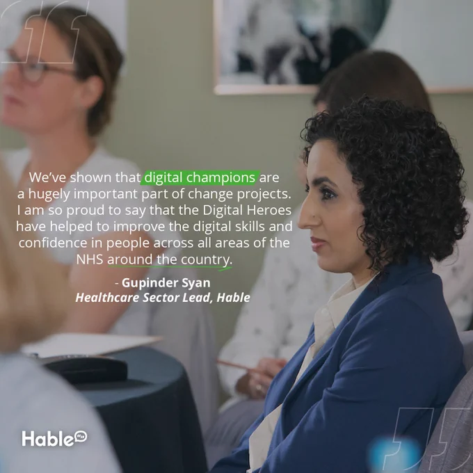 Photo of Gupinder Syan side profile, with a quote to her left in white text 