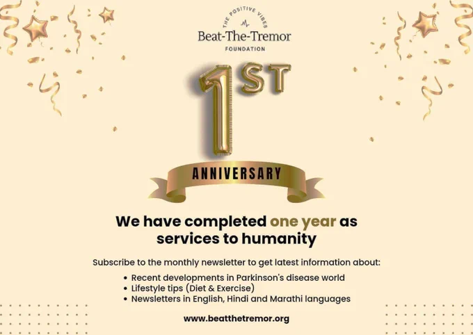 Happy to announce the 1st anniversary of Beat The Tremor Foundation.
Patients and families are encouraged to subscribe for the monthly newsletter at www.beatthetremor.org 