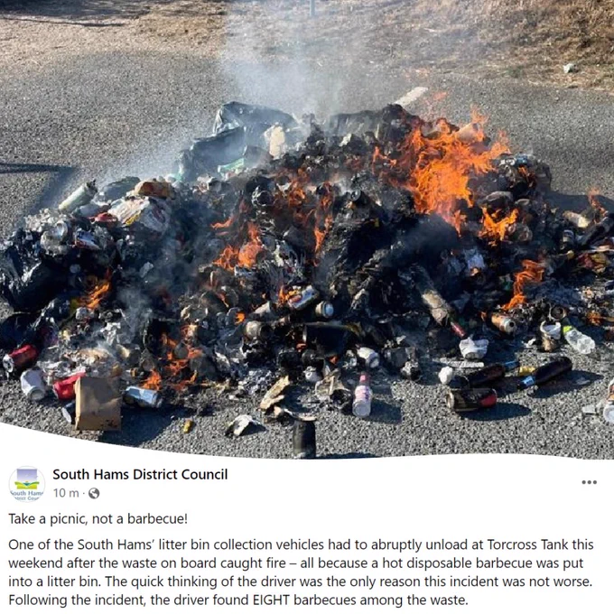 Waste catches fire in a litter bin collection vehicle.