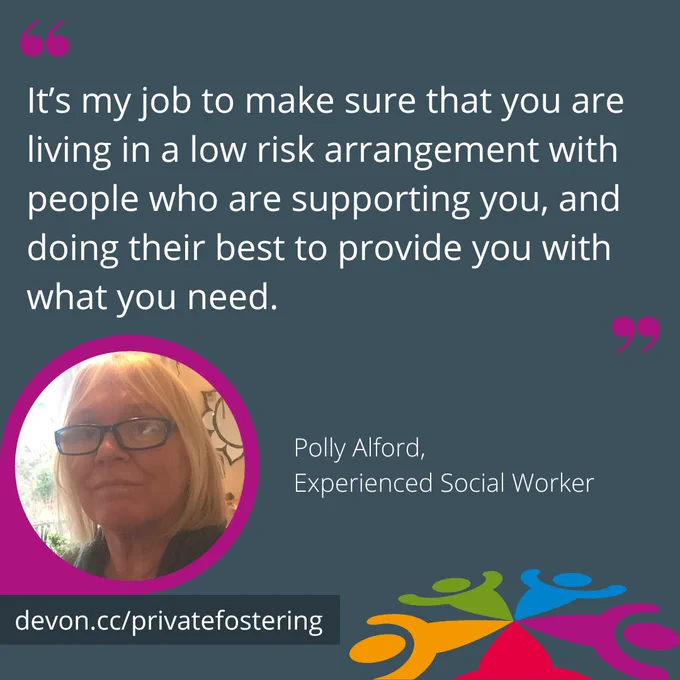 A graphic with a quote from Polly Alford (Experienced Social Worker) which reads: 'It's my job to make sure that you are living in a low risk arrangement with people who are supporting you, and doing their best to provide you with what you need.' Underneath there is a picture of Polly with a purple ring around it.