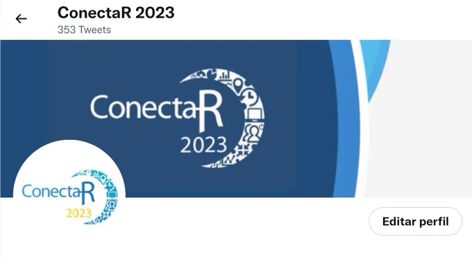 Nuevo logo de ConectaR 2023 y el encabezado en la cuenta de twitter reflejando la nueva fecha.