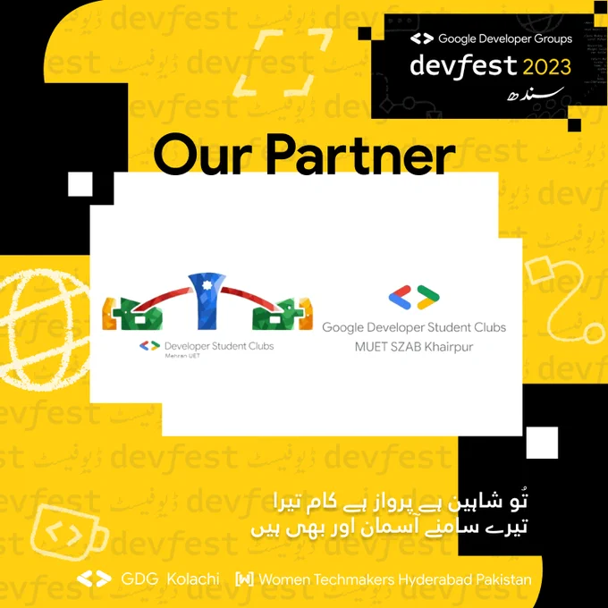 ‼️Devfest Collaboration Alert ‼️

We are pleased to announce our collaboration with GDSC Mehran UET and GDSC MUET SZAB Khairpur for Road to Devfest Sindh 2023 #TechSeUraan. We look forward to making our event in Hyderabad a great success, and set a precedent of having collaborations with Student Clubs in Hyderabad.

Save the date for the Road to DevFest Sindh  #TechSayUraan this December in Hyderabad!

Event Date: 9th Dec
Event Venue:  USPCAS-W Mehran University, Jamshoro, HYD
Event timings: 09:00am - 05:00pm

Link to register: bit.ly/devfest-sindh-23

#DevFestSindh #DevFest2023 #DevFest #GoogleDevelopers