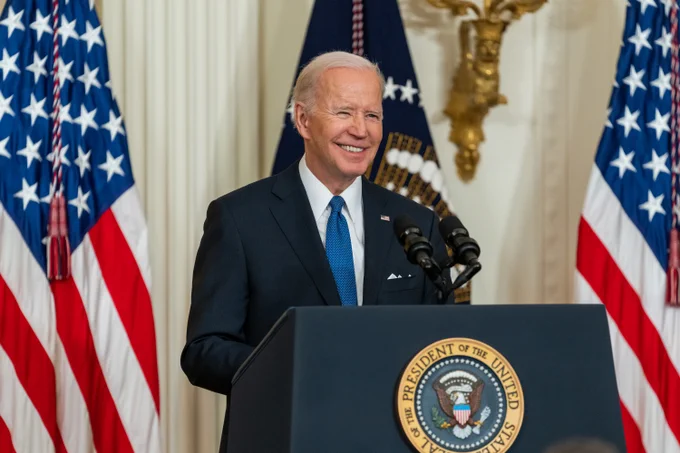 President Biden delivers remarks on the Affordable Care Act in the East Room of the White House.