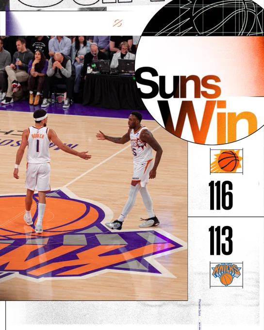 Final score graphic: Suns 116 Knicks 113