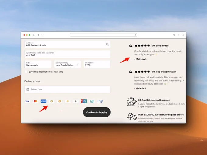Shopify checkout customer review and payment icons with extension ui
