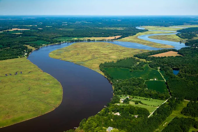 The Mattaponi River snakes through King and Queen County, Virginia. Credit: NOAA Chesapeake Bay Program.