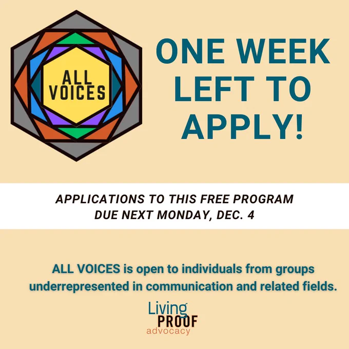 ALL VOICES logo with the text: One week left to apply!