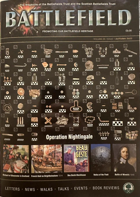 Cover of battlefields magazine with all the finds from an excavation at Aldbourne in 2019