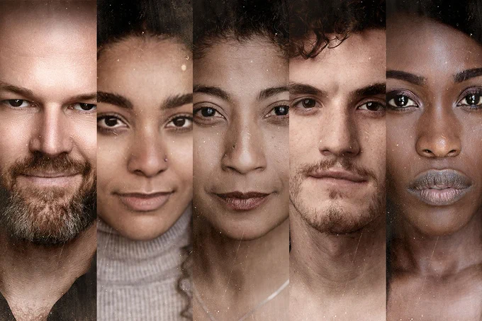 A photo showing five headshots