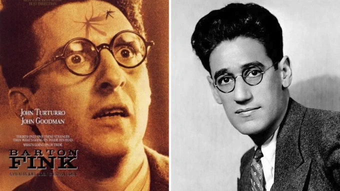 John Turturro as the title character in the Coen Brothers' Barton Fink (20th Century Fox, 1991) and George S. Kaufman (Public Domain), whom the directors claimed as a visual reference for the role.