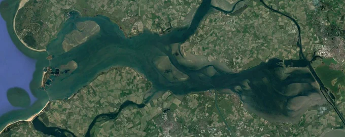 Satellite image of the Eastern Scheldt, in the southwest of the Netherlands.
