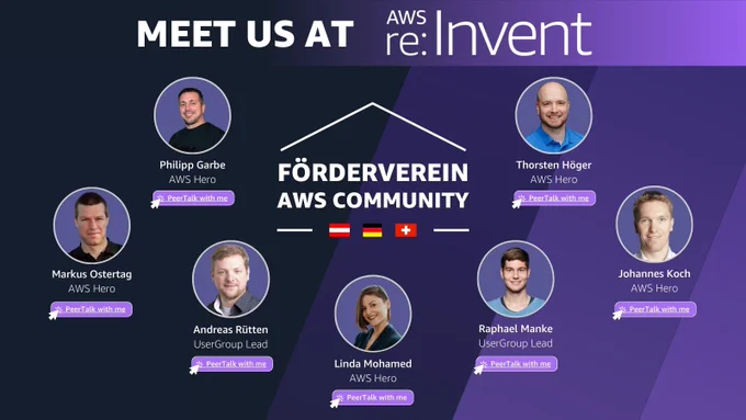 Profile pics of members of the Förderverein AWS Community DACH e.V. who are going to re:Invent in Las Vegas.