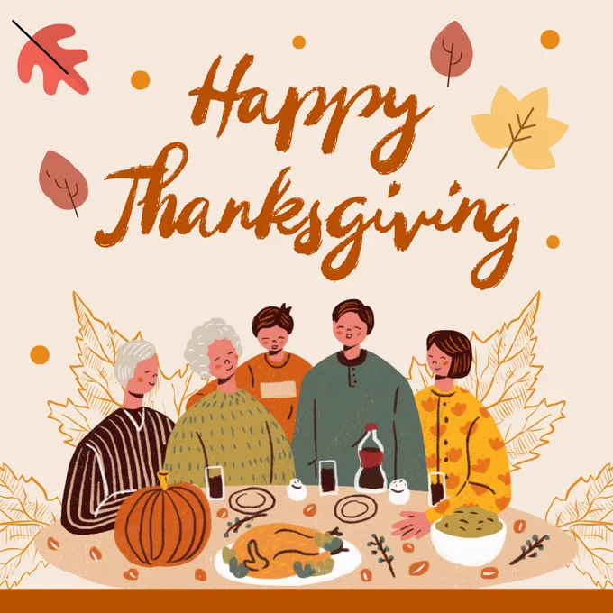 An illustration of a family at the Thanksgiving dinner