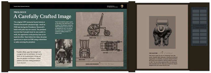 A close-up graphic of the prologue, text, images, and accessibility features for the wayside panel “A Carefully Crafted Image”.