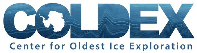 COLDEX written in large block letters with the Antarctic continent in the center of the O. "Center for Oldest Ice Exploration" written underneath. 