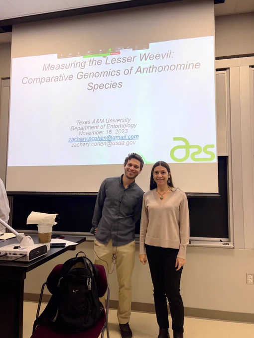 Seminar Speaker Dr. Zachary Cohen and Texas A&M University Entomology Professor, Dr. Cecilia Tamborindeguy.
