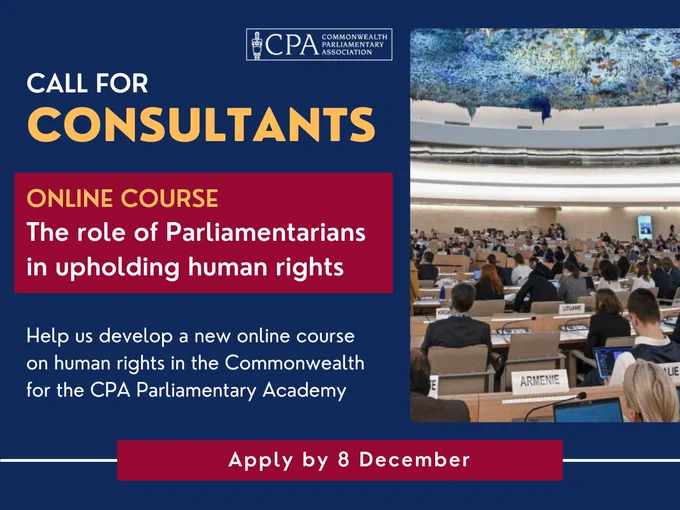 📢 JOB OPPORTUNITY📢

We are looking for an experienced human rights expert to help us create a course on #HumanRights for Parliamentarians and parliamentary staff across the #Commonwealth.
 
Apply today or share the role with your network!

https://www.cpahq.org/get-involved-and-vacancies/human-rights-online-course/

#Hiring
