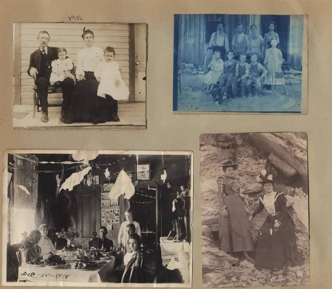 four family portraits on page of scrapbook
