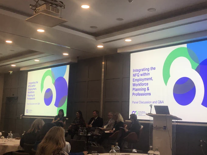 Panel discussion on 'Integrating the NFQ within employment, workforce planning and professions' at QQI's NFQ 20th anniversary conference.