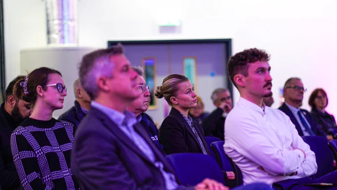 An image of attendees in audience at the first Venturefest West Midlands event taking place at the Black Country Innovation Manufacturing Organisation in Dudley.