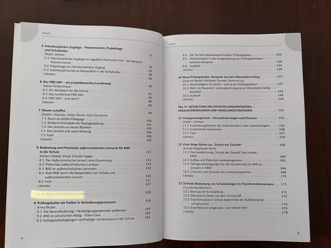 Ausschnitt Inhaltsverzeichnis Buch BNE - Ein Leitfaden für eine wirkungsorientierte Transformation von Schule und Unterricht