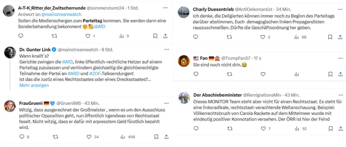 Screen versch. Postings mit den genannten Inhalten.