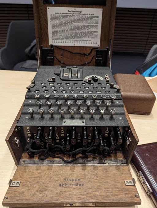 An original (as in, not a replica) Enigma machine, which will be explained in detail at GreHack23.