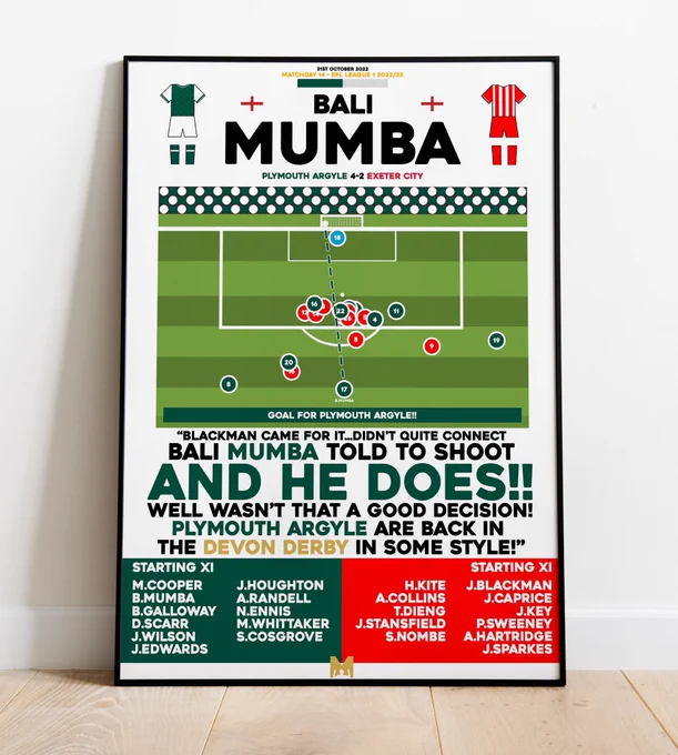 Poster depicting Bali Mumba’s goal for Plymouth Argyle against Exeter City