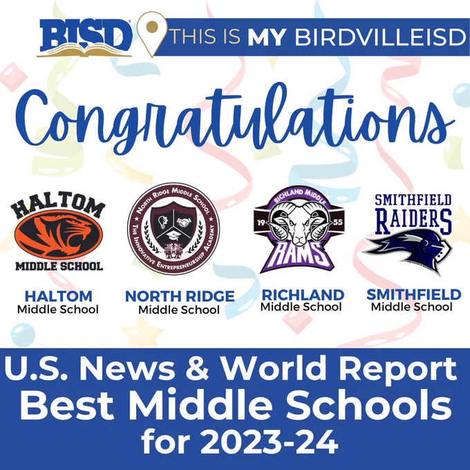Congratulations are extended to Foster Village, Green Valley, Hardeman, North Ridge, Porter, Smith, Smithfield, Snow Heights, Spicer, Stowe, Academy at C.F. Thomas and Walker Creek elementary schools; and Haltom, North Ridge, Richland and Smithfield middle schools, for achieving this remarkable distinction
