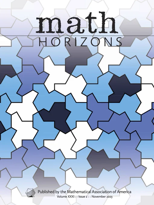 Cover image of the November 2023 Math Horizons featuring a tiling with the hat monotile.