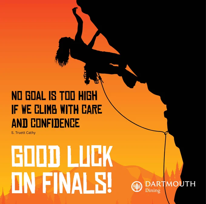 Here’s a graphic with text that reads, “Good luck on finals.”