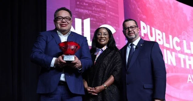 Pictured from Left to right: Coucilmember Omar Narvaez (D6), Director of Office of Arts & Culture, Martine Elyse Philippe and Councilmember Jesse Moreno (D2), at National League of Cities