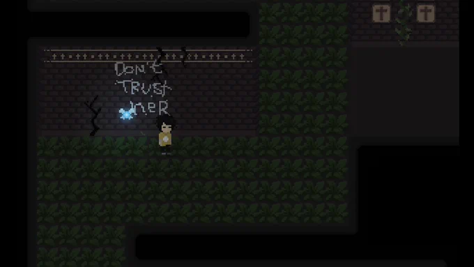 Graffiti on wall say "Don't trust her"