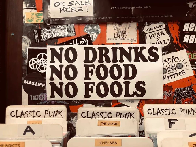 Shop sign from punk rock and hardcore store All Ages Records in Camden, London