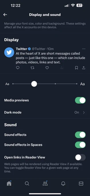 A screenshot of the twitter name still showing up in the display font size settings view