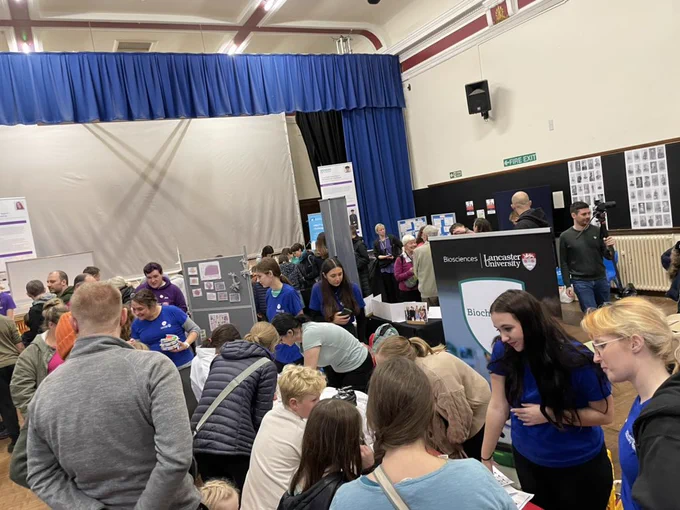A very busy outreach stall all about brains and trypanosomes