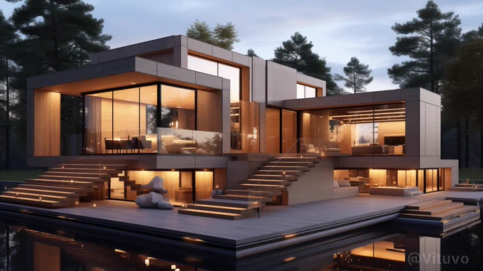 🔹 Modern Architecture Design, Golden Rectangle Proportions, Sleek Lines, Minimalist Aesthetic --ar 16:9 --s 300