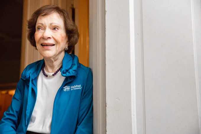 First lady Rosalynn Carter on a Habitat for Humanity build site. 